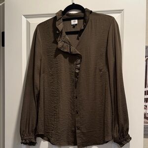 CAbi Elegant Brown Ruffle Blouse